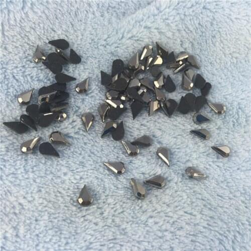 5*8MM 500pcs Hot Fix Rhinestone Drop shaped Transparent Gunmetal Special-shaped Diamond Iron On Glass Drill Garment Accessories