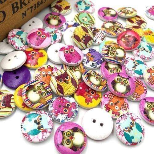50 pcs Owl Wood Buttons 20mm Sewing Craft Mix Lots WB81
