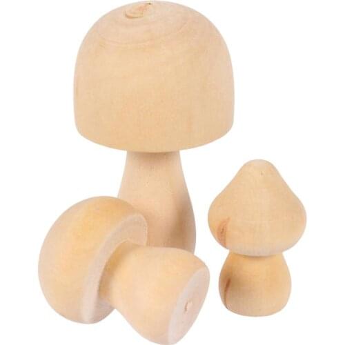 9Pcs Mushroom-Shaped Wood Unfinished Wooden Toy Graffiti Bionic Design Mushroom-Shaped Children Graffiti Painted Embryo Mushroom