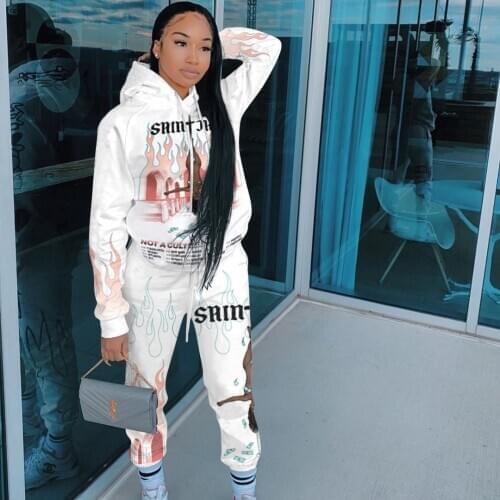 Dashiki African 2 Piece Women Set Cartoon Tracksuit Hoodies Top+Long Pants Sportswear Women Set Sports Outfits Africa Clothing