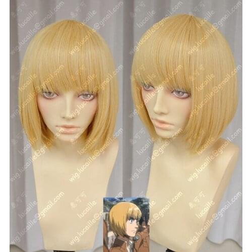 Anime Attack on Titan Armin Arlart Cosplay Wigs Short Mixed Gold Heat Resistant Synthetic Hair Wig + Wig Cap