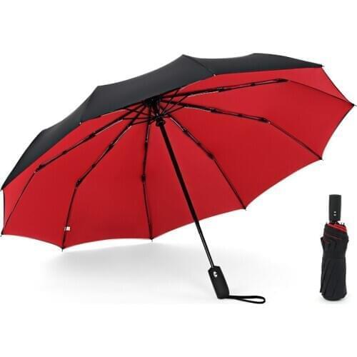 Automatic Oversize Reinforced Umbrella Ten Bone Three Folding Male Female Parasol Umbrella Rain Male Windproof Business Umbrella