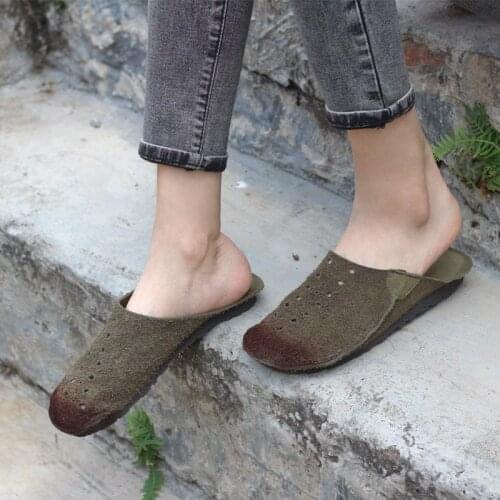 Womens Flat Shoes Slingbacks Hollow Summer Ballet Flats for Women 100% Genuine Leather Loafers Round toe Slip on Woman Flats