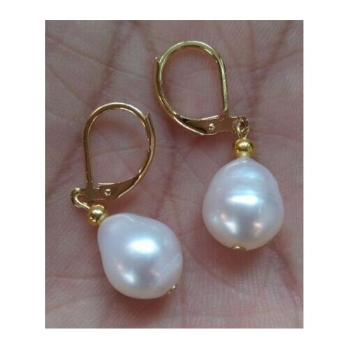 Free shipiing HOT HUGE AAA 9.5-12mm white pearl earring 14k/20 yellow gold