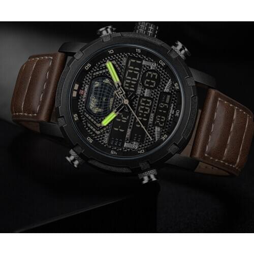 NAVIFORCE Mens Watches Luxury Brand Military Sport Watch Men LED Quartz Digital Clock Leather Army Waterproof Watch Male