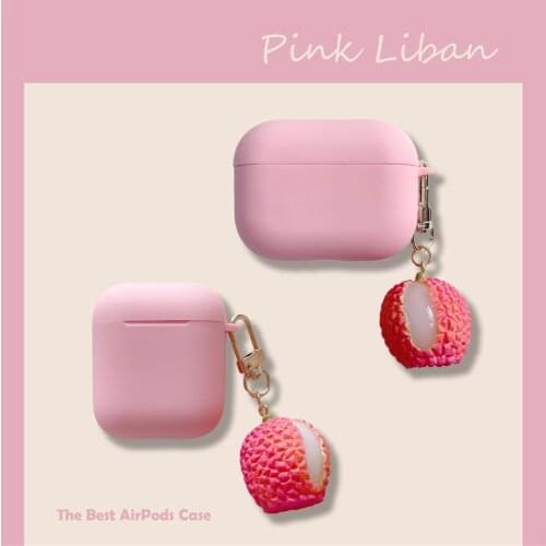 Wireless Earphone case For Airpods pro 3D fruit litchi Hanging ornament keyring Silicone Cases For air Pods 2 headset box cover