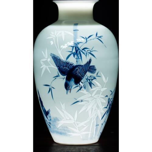 Jingdezhen Ceramic Hand-painted Blue And White Porcelain Vases Flower Arranging Ornaments Chinese Thinlets Home Furnishings vase
