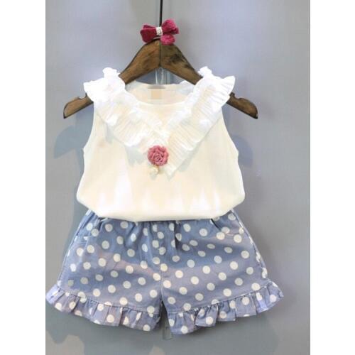 Children Clothes Kids Girls Sets Baby Round Neck Sleeveless Vest Wave Shorts Suits Child Fashion Casual Two-piece Sets Clothing