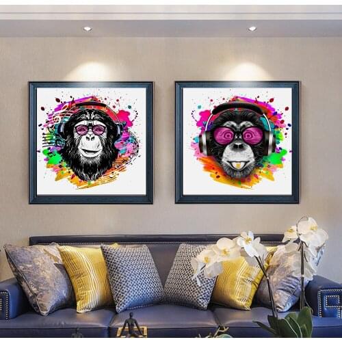 Graffiti Monkey Sunglasses Headset Wall Street Art Canvas Painting Posters POP Cool Art Pictures for Living Room Home Decorative