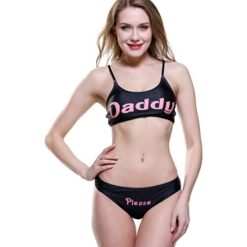 Womens Bikini Set Yes Daddy Printed Mini Camisole Bra Crop Tops with Briefs Underwear Set Anime Cosplay Costumes Bikini Swimwear