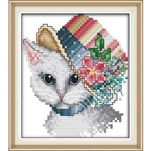 Cat wearing a hat(1) Printed Canvas DMC Counted Chinese Cross Stitch Kits printed Cross-stitch set Embroidery Needlework