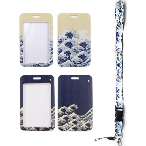 MD552 DMLSKY Cartoon Waves Card Holders Case Phone Key Badge Camera USB Holders Neck Rope Lanyard with Keyring