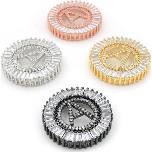 28*28*5mm Micro Pave Clear CZ A-Z Prong Setting T-CZ Round Flat Beads Fit For Making DIY Bracelets Or Necklaces Jewelry