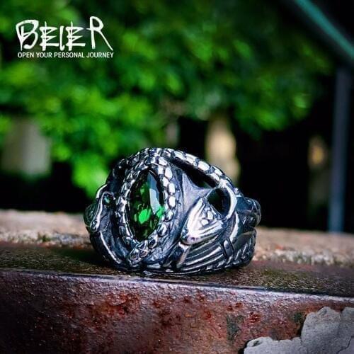 Beier 316L Stainless Steel nose viking Amulet snake green eyes Odin 's Symbol for men scandinavian wholesale ring jewelry LR599