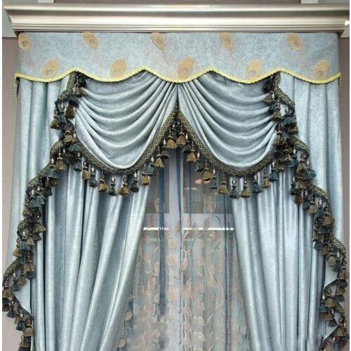 New Free shipping Grey green blue emboss cortinas Luxury Europe Curtain finished curtain with tulle sheet valance Beads curtains