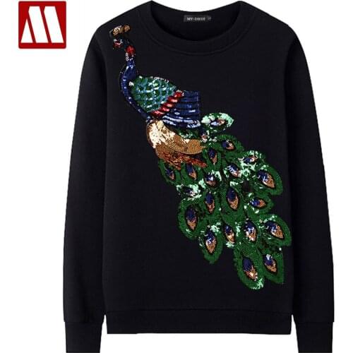 New Streetwear Style Sequined Peacock Hoodies Men Women Casual Sweatshirts Fashion Hip Hop Mens Clothing Tracksuits Pullovers