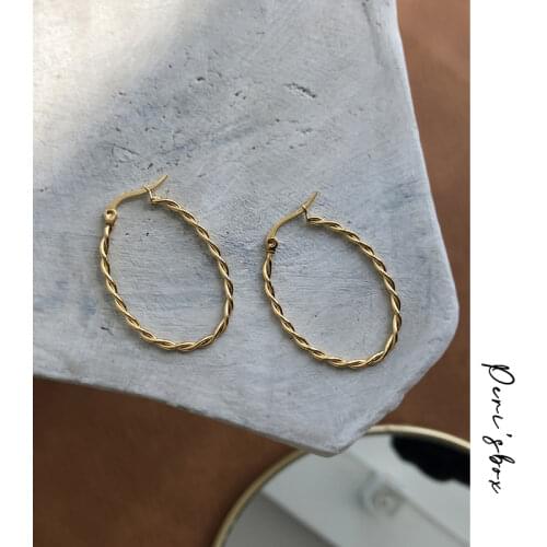PerisBox Large Elliptical Twisted Hoop Earrings Simple Huggie Thin Earring Hoops Fashion Steampunk Earrings For Women 2020 Hot
