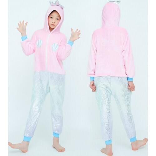 Flannel Children Pajamas Set Winter Hooded Animal Unicorn Stitch Mermaid Kids Pajamas For Boys Girls Sleepwear Onesies Homewear