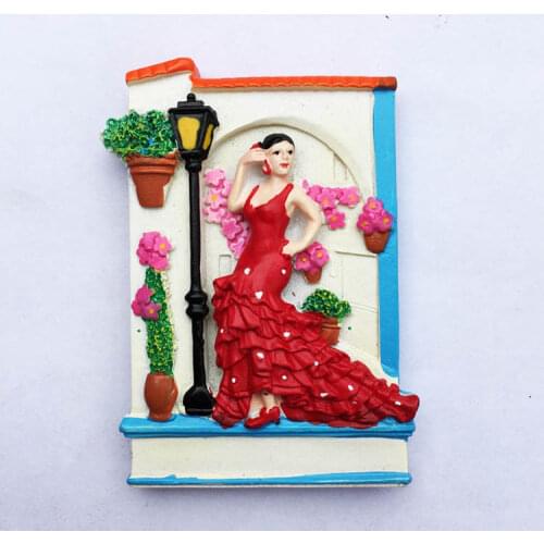 QIQIPP European and Spanish tourist souvenirs Flamenco dancer girl 3D magnet fridge magnet