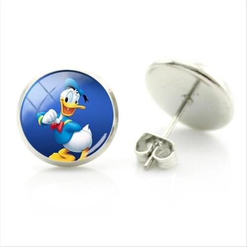 Disney Cartoon Q Version Donald Duck Pendant Earrings Creative Design Glass Gem Earrings Gift New Fashion Jewelry