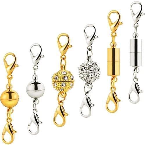 6Pcs Spherical netic Clasp Rhinestone Accessories Cylindrical Necklace Connecting Clasp Lobster Clasp Diy Jewelry