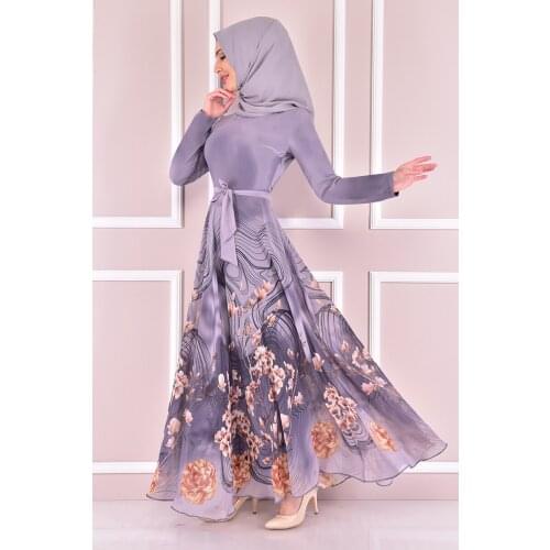 Şifon Elbise Gri KBR6331