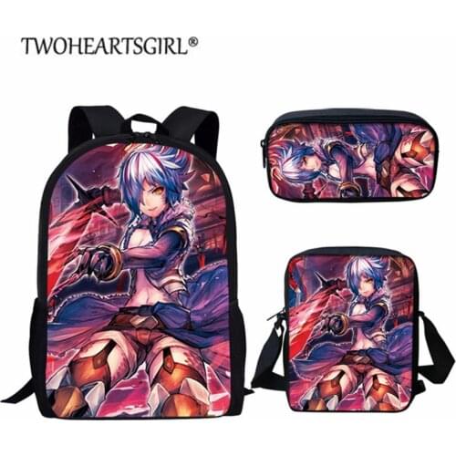 Twoheartsgir Anime School Bag Set Tsuki ga Michibiku Isekai Douchuu Printed Bookbag for Teen Boys Girls Cartoon School Book Bags