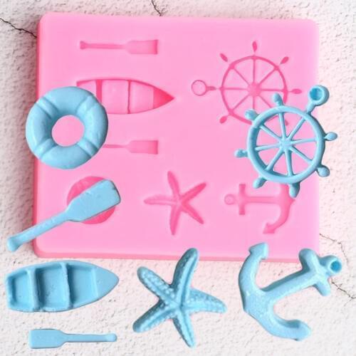 Boat Lifebuoy Anchor Silicone Mold Starfish Candy Clay Fondant Molds DIY Party Cake Decorating Tools Chocolate Gumpaste Mould
