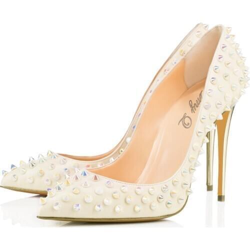 Autumn Womens Shoes Pointed Toe Rivet Pure Color High Heel Single Shoe Punk Patent Leather Thin Heels Pumps Summer Sandalias