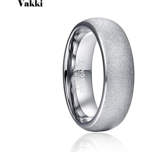 VAKKI Wide 4mm 6mm 8mmSandblasted Steel Color Round Tungsten Steel Ring Wedding Bands for Women and Men
