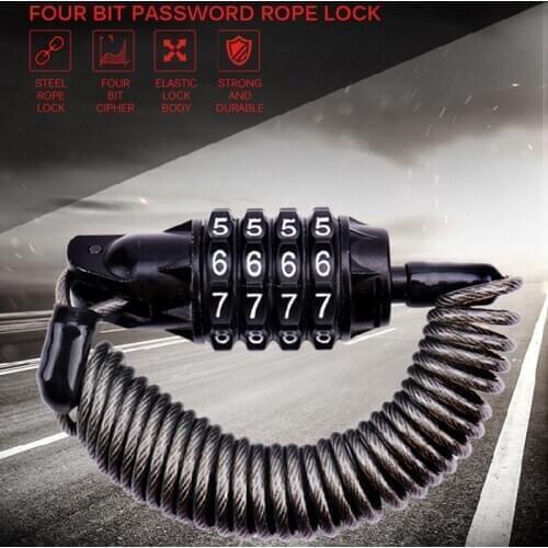Bicycle lock Password Device Anti-Theft Durable 4 Number Long Spring Wire Bike Motorcycle Riding Safety Accessories Bicycle Lock