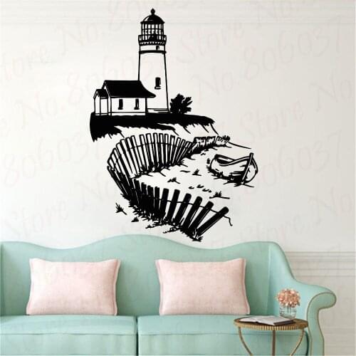 Lighthouse Silhouette Vinyl Wall Decals Home Living Room Decor Fence With Boat Wall Sticker Lighthouse Style Wall Posters WL1950