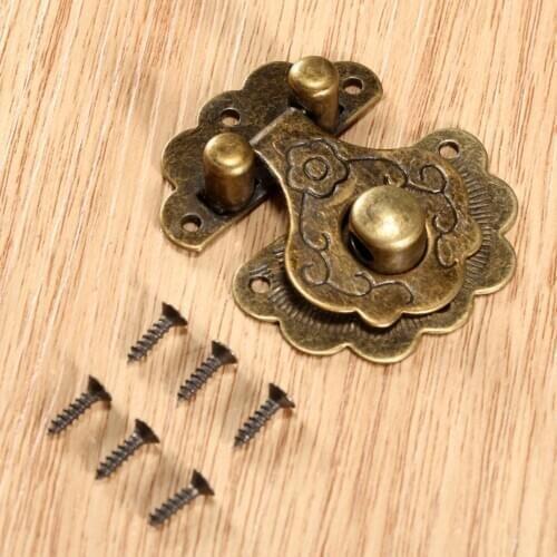 1Pc 40x36mm Vintage Hardware Antique Brass Hasps Decorative Jewelry Gift Wooden Box Hasp Retro Suitcase Latch Hook With Screws