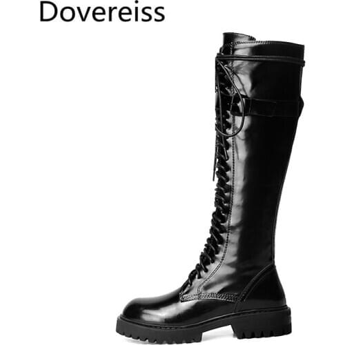 Dovereiss Fashion Winter Sexy Elegant Round toe Pure color Concise Mature Zipper Knee high boots Half boots Short boots 43
