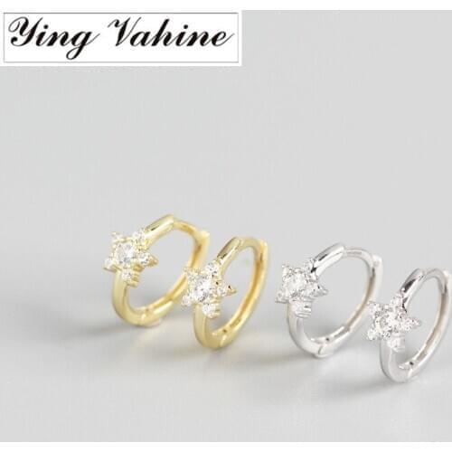 Ying Vahine 100% 925 Sterling Silver Small Zircons Star Stud Earrings for Women