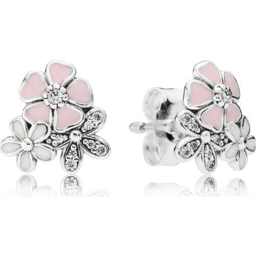 Fashion 925 Sterling Silver Poetic Blooms Mixed Enamels & Clear CZ Stud Earrings For Women Fine Jewelry