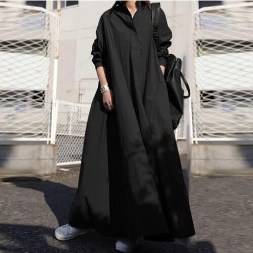 SuperAen Korean Women Spring and Autumn New Retro Long Dress Casual Long-sleeved A-LINE Maxi Dresses for Women