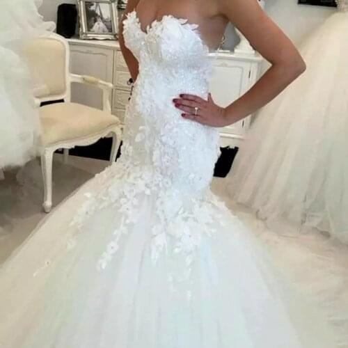 2021 Strapless Mermaid wedding dress Sweetheart Dress Vestidos De Novia Charming Appliques Tulle Formal Bridal Gowns