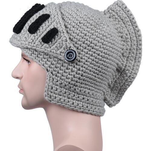 Winter Hat Hand Knitted Roman Knight Knit Hat Gladiator Mask Cap Outdoor Travel Keep Warm Beanie Men Hat
