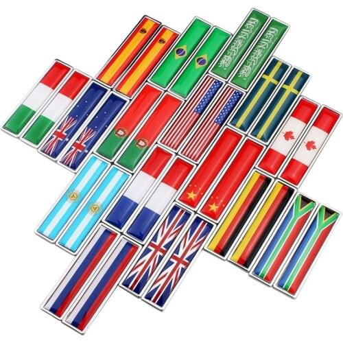 1 Pair 3D Metal Car Stickers Decals Canda United States Russia France Germany Italy England Spain Brazil Flag Trunk Emblem Badge