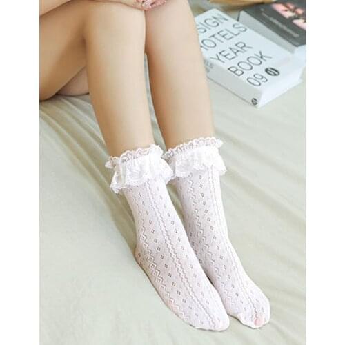 1 pair of Lolita hollow socks, fashion lace white stockings