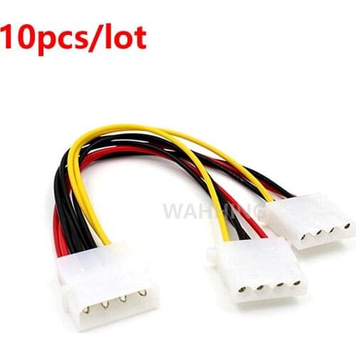 10pcs 4 Pin Molex Male to 2 ports Molex IDE Female Power Supply Splitter Adapter Cable Computer Power Cable Connector HY316