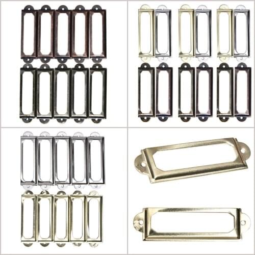 10Pcs Antique Brass Metal Iron Label Pull Frame Handle Name Card Tags Holder for Cabinet Drawer Box Case Bin Storage Organizer