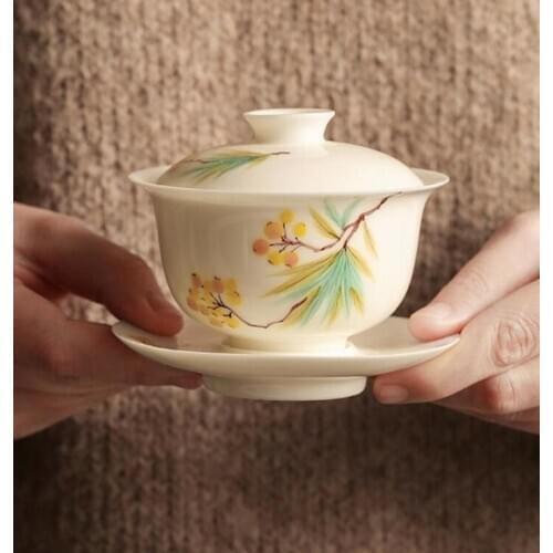 160ML Your Kiln Retro Ceramic Gaiwan Handpainted Lute Porcelain Tea Tureen Chinese Kung Fu Tea Service Pigmented Tea Ceremony