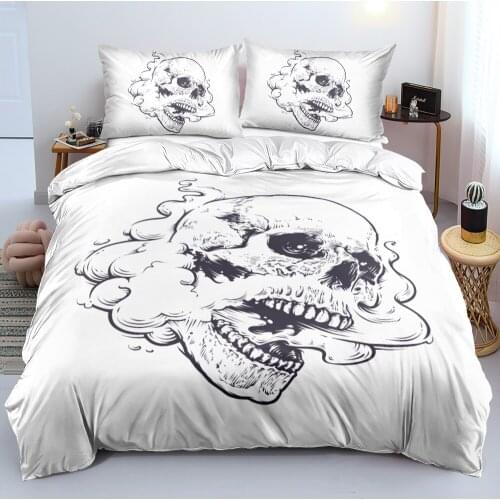 3D Skull Bedding Sets Custom Design Duvet Covers Sets Pillow Shames White Twin King Queen Full Double Single Size Linens Bed
