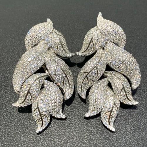 45*23MM 925 sterling silver with cubic zircon leaf earring long fashion women jewelry free shipping