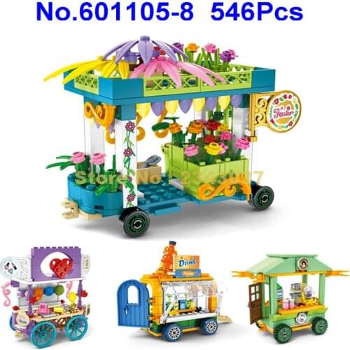 601105-8 546pcs Urban Girl Flower Milk Tea Jewelry Drink Car Vehicle 4 Building Blocks Toy
