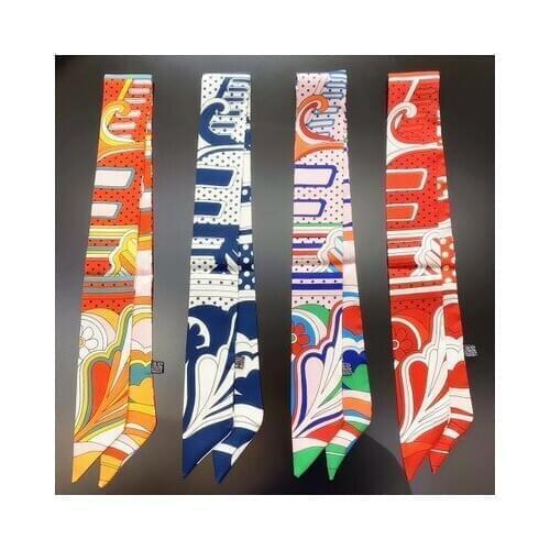 85*5cm New All-match Printing Tie Bag Small Ribbon Womens Twill Small Neckerchief Silk Scarf Hair Band