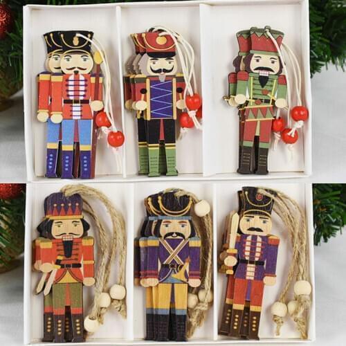9pcs/lot Christmas Tree Decorations Wooden Nutcracker Soldier Pendant For Christmas Tree Hanging Ornament New Year Home Decor