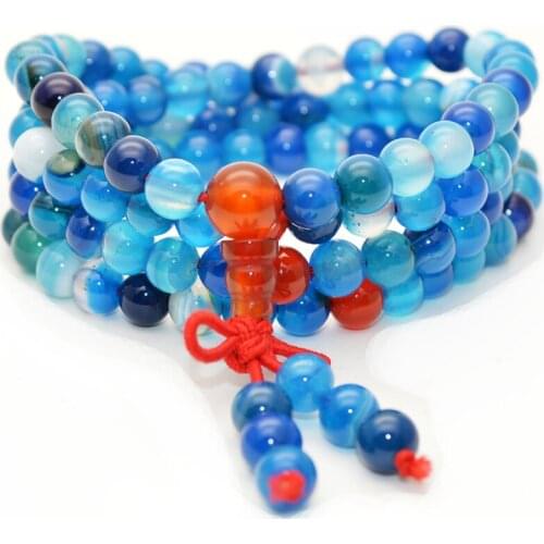 Marbling Veins Blue Agate 6mm Round Beads 108 Beads Stretch Bracelets Multi-layers Mala Prayer Jewelry Fashion Men Women Jewelry